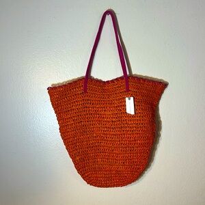 NWT Woven Raffa Bright Orange with Hot Pink Suede Lightweight’s Handbag Anthro